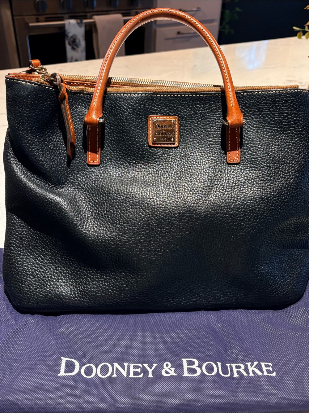 Dooney & Bourke Willa Tote - Black Pebbled Leather Tote with Tan Handles!